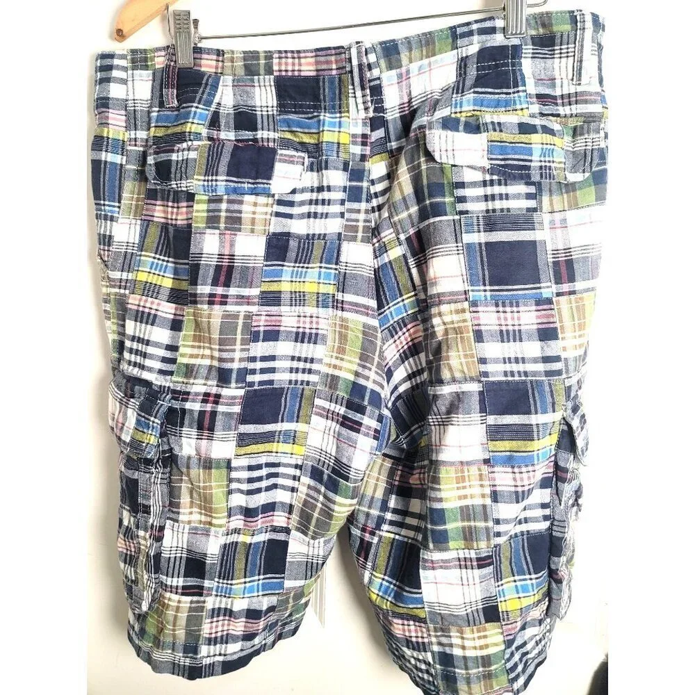 Old Navy Patchwork Madras Cargo Shorts Mens 34Multicolor Plaid Preppy Y2k 90s‎